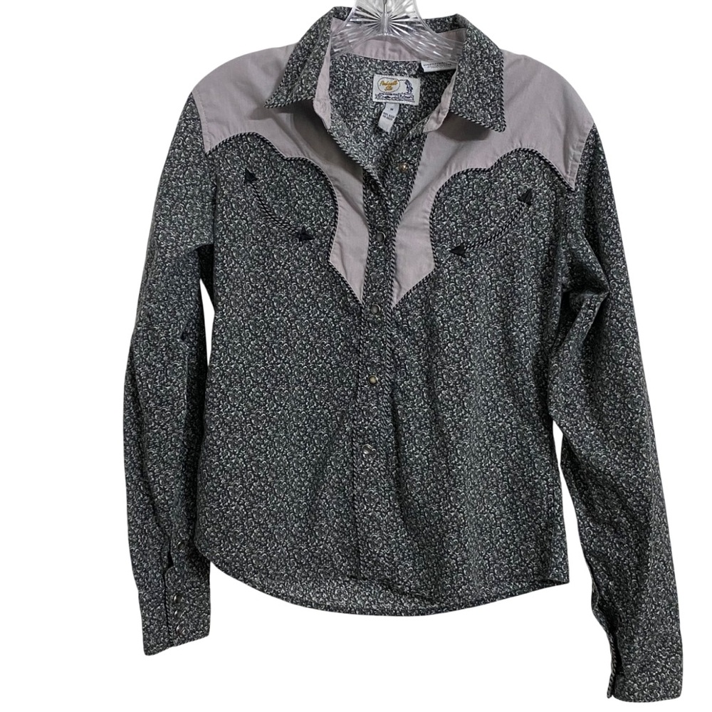 Panhandle Pearl Snap Button Down Shirt Woman’s Medium Tetro Weatern Blue Rodeo